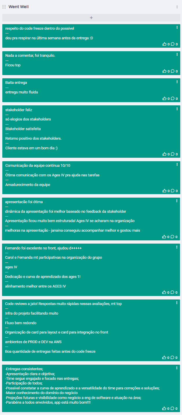 Pontos positivos da Retrospectiva da Sprint 3
